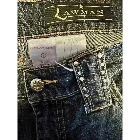 Lawman Women’s Sz 9 Studded Denim Western Jeans Rhinestone Bling Flap Pocket - Picture 9 of 9